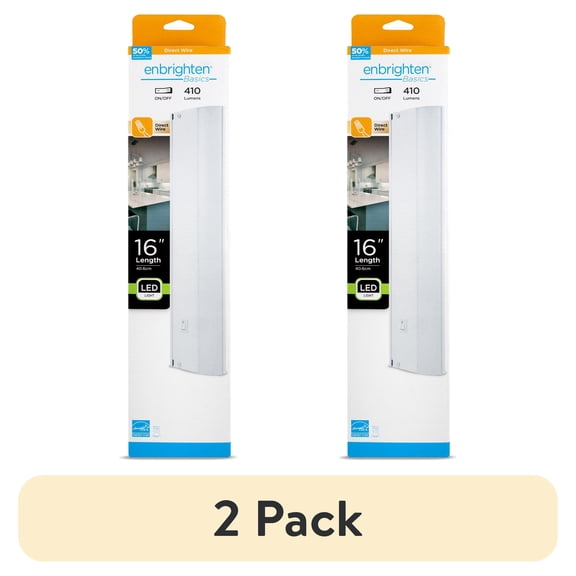 (2 pack) Enbrighten Basics 16in Direct Wire Under Cabinet Light Fixture, Warm White Light, 120V, 71344