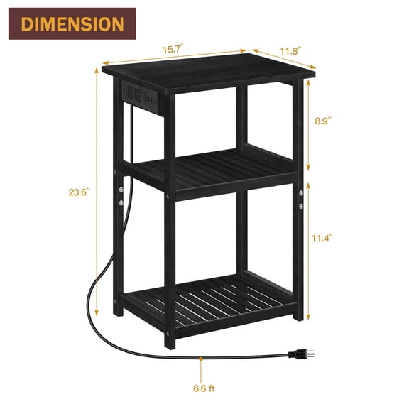 2 pack End Table with Charging Station and USB Ports 3-Tier Side Table NATURAL WOOD