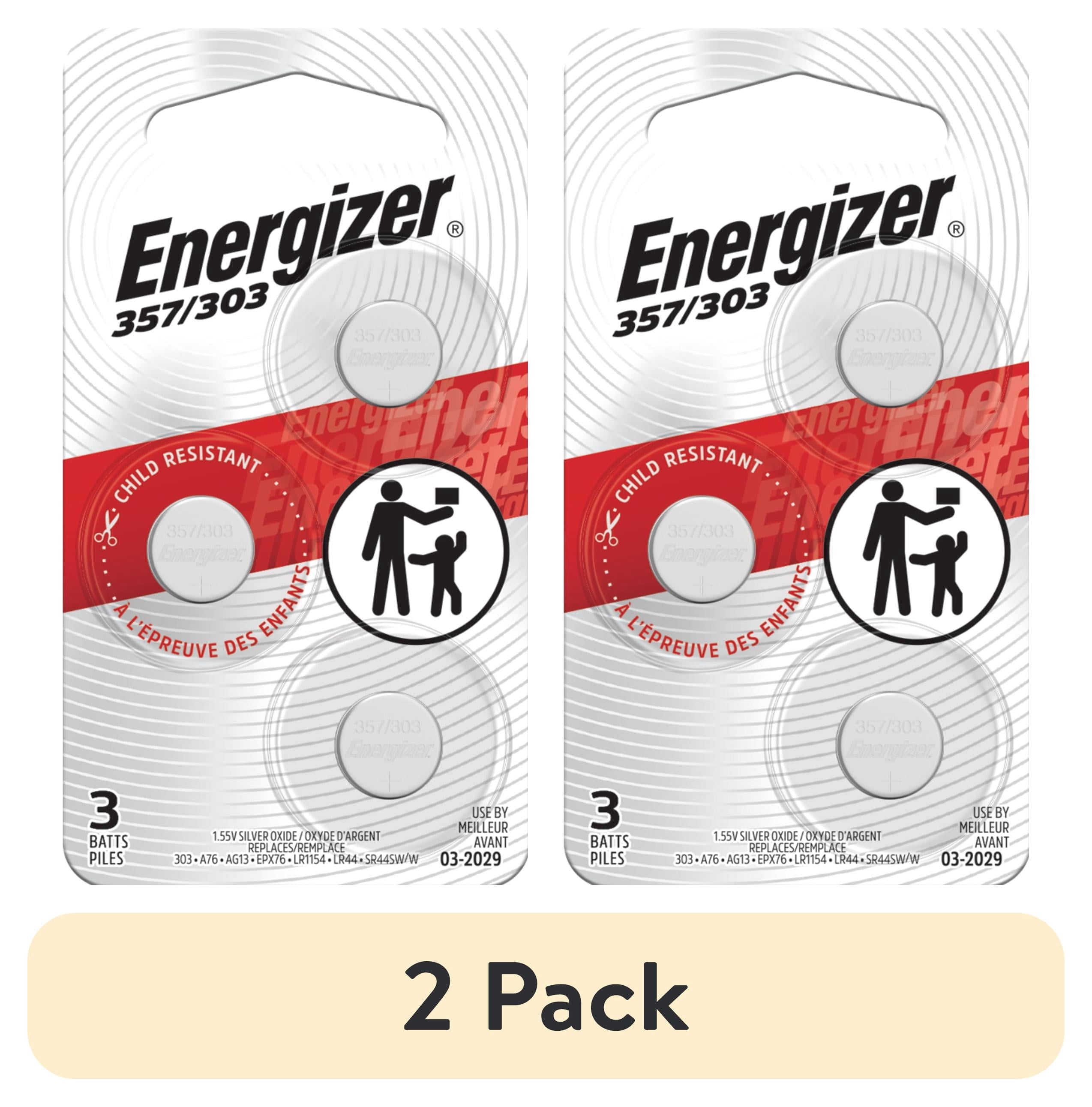 (2 pack) Energizer 357 / 303 Button Cell Batteries 3 Pack - Replaces AG13 SR44 A76 LR44