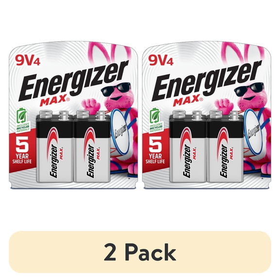 (2 pack) Energizer MAX 9V Batteries (4 Pack), 9 Volt Alkaline Batteries