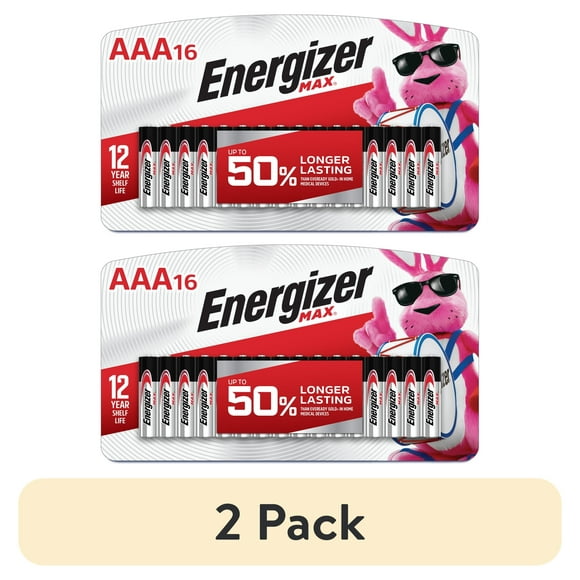 (2 pack) Energizer MAX AAA Batteries (16 Pack), Triple A Alkaline Batteries