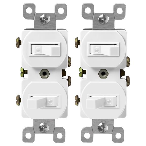 (2 pack) (2 pack) Enerlites Duplex Double Toggle Light Switch, Single Pole, Side Wiring, Copper Wire Only, Grounding Screw, Residential Grade, 15A 120V, UL Listed, 82150-W, White