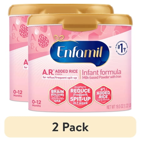 (2 pack) Enfamil A.R. Powder Baby Formula, Designed to Reduce Frequent Spit-Up in 1 Week, 19.5 Oz Tub