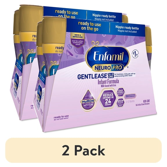 (2 pack) Enfamil NeuroPro Gentlease Ready-to-Feed Baby Formula for Easing Fussiness, Gas, Spit-up in 24hrs, 8 fl oz Bottle, 6 Count