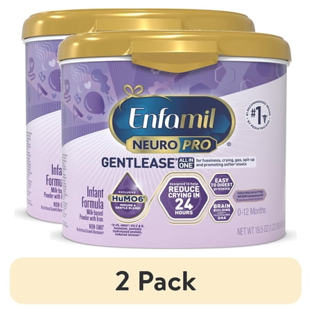 (2 pack) Enfamil NeuroPro Gentlease Baby Formula for Easing Fussiness, Gas, Spit-up in 24 Hrs, 19.5 oz Tub
