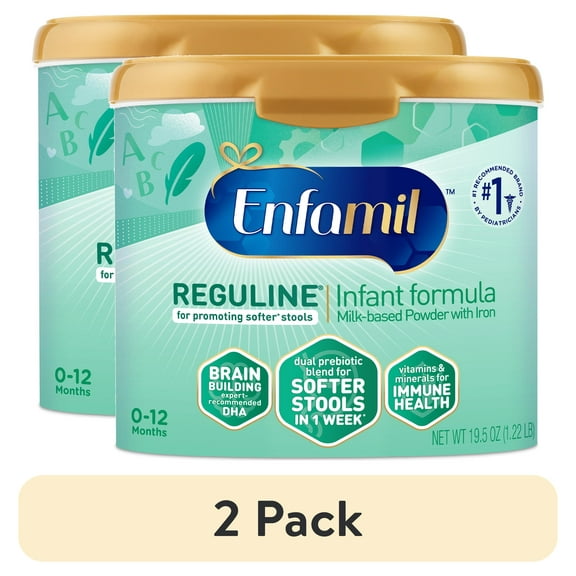 (2 pack) Enfamil Reguline Powder Baby Formula, Promotes Soft Stools, 19.5 oz Tub