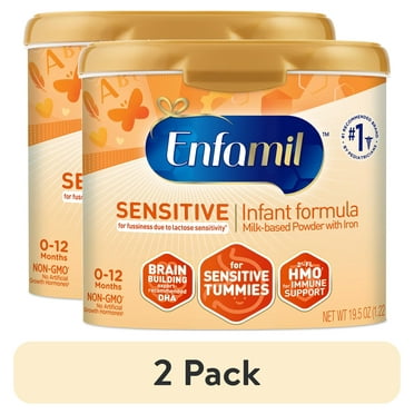 (2 pack) Enfamil Sensitive Baby Formula with DHA, Iron & Prebiotics to help support Brain & Immune Support. Lactose Sensitivity Infant Formula Inspired by Breast Milk, Non-GMO, Powder Can, 19.5 Oz
