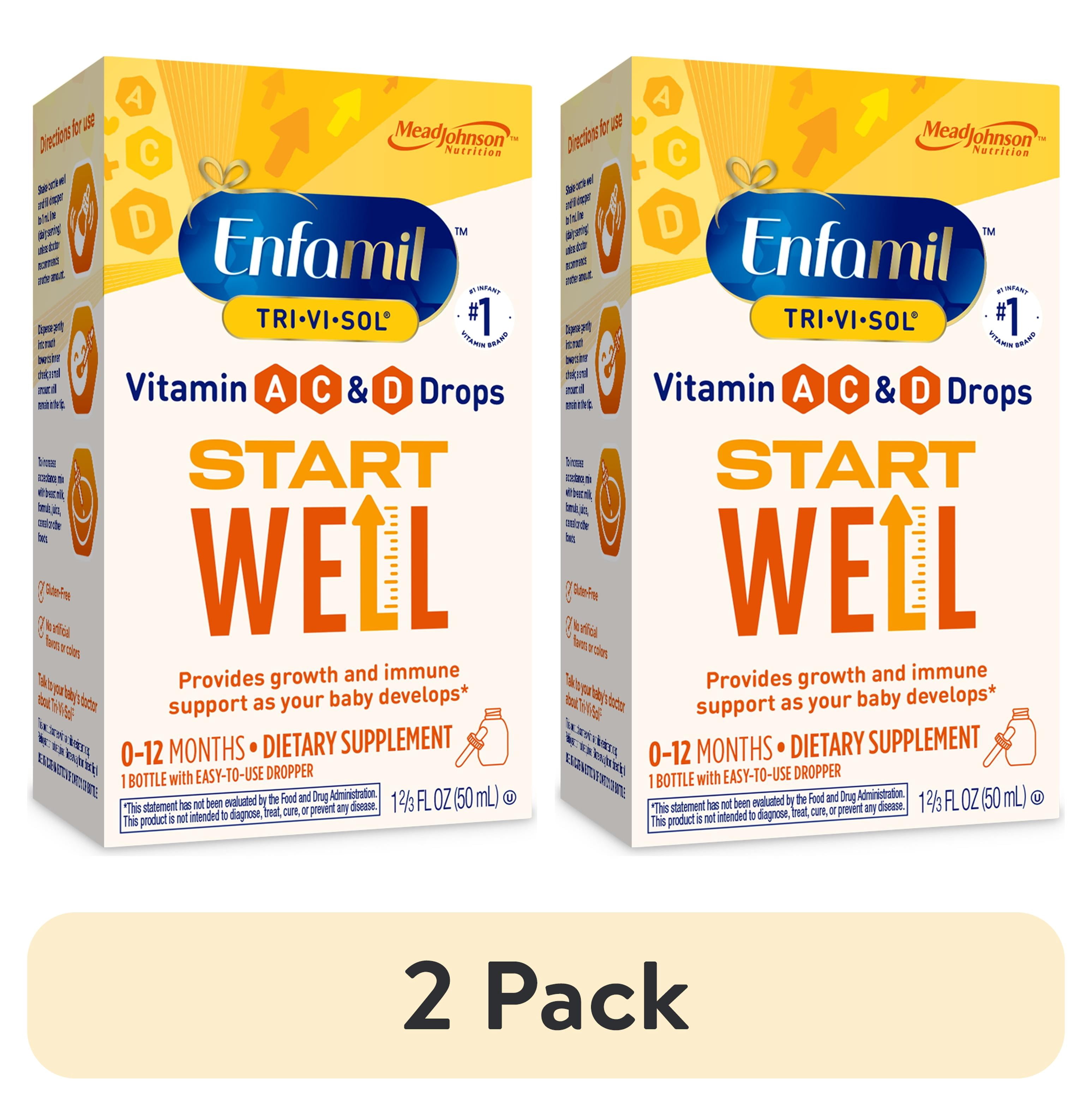 (2 pack) Enfamil Tri-Vi-Sol Infant Multivitamin Drops, Supports Growth & Immune Health for Babies, 50mL Bottle​