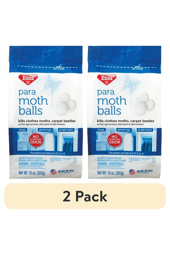 (2 pack) Enoz Para Moth Balls, Moth Killer for Clothes Moths and Carpet Beetles, 10 oz Bag