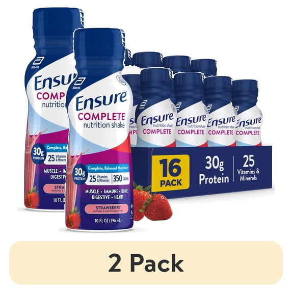 (2 pack) Ensure COMPLETE Nutrition Shake, 30g Protein, Strawberry, 10 fl oz—16 Pack