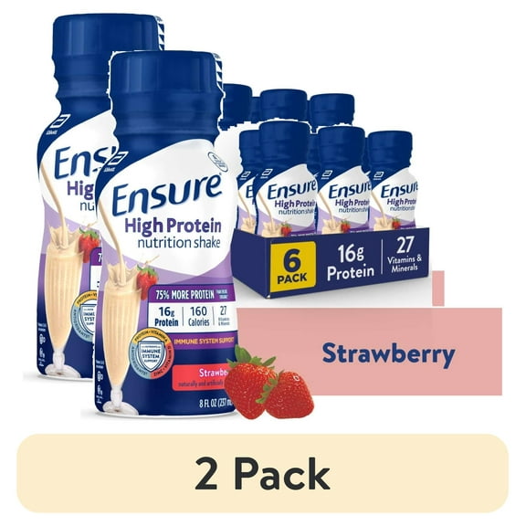 (2 pack) Ensure High Protein Nutrition Shake, Strawberry, 8 fl oz, 6 Count