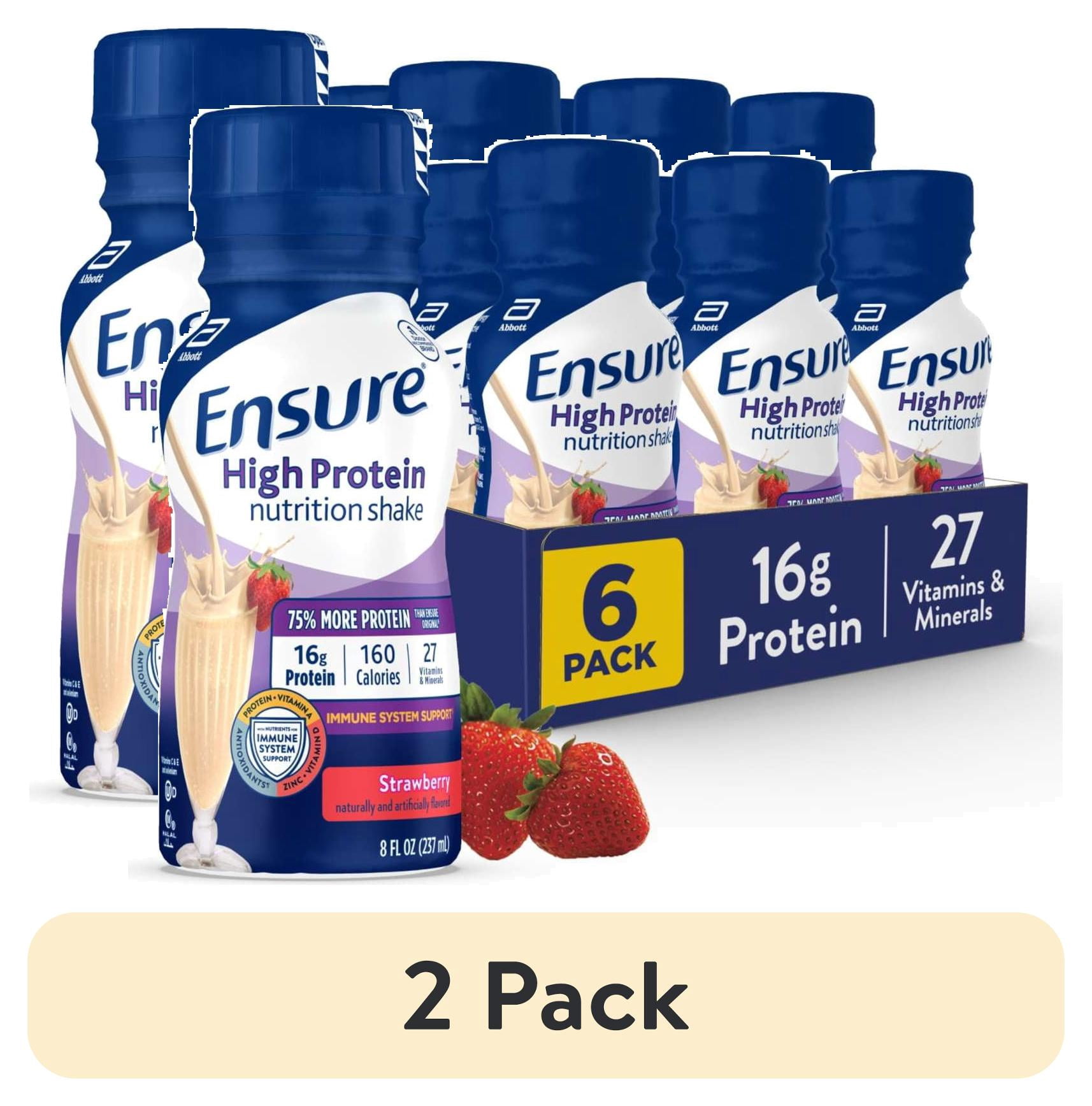 (2 pack) Ensure High Protein Nutrition Shake, Strawberry, 8 fl oz, 6 Count