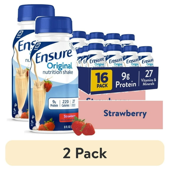 (2 pack) Ensure Original Nutrition Shake, 9g Protein, Strawberry, 8 fl oz - 16 Pack