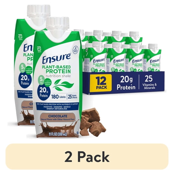 (2 pack) Ensure Plant-Based Protein Shake, Chocolate, 11 Fl Oz, 12 Pack