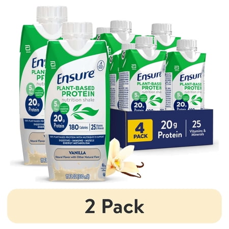 (2 pack) Ensure Plant-Based Protein Shake, Vanilla, 11 Fl Oz, 4 Pack