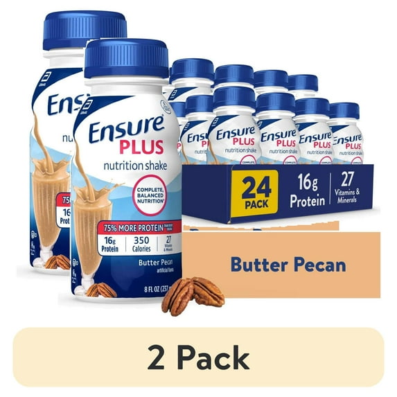 (2 pack) Ensure Plus Meal Replacement Nutrition Shake, Butter Pecan, 16g Protein, 8 fl oz - 24 Pack