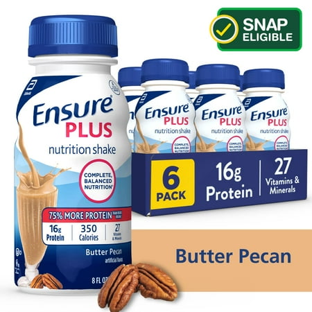 (2 pack) Ensure Plus Meal Replacement Nutrition Shake, Butter Pecan, 16g Protein, 8 fl oz - 6 Pack