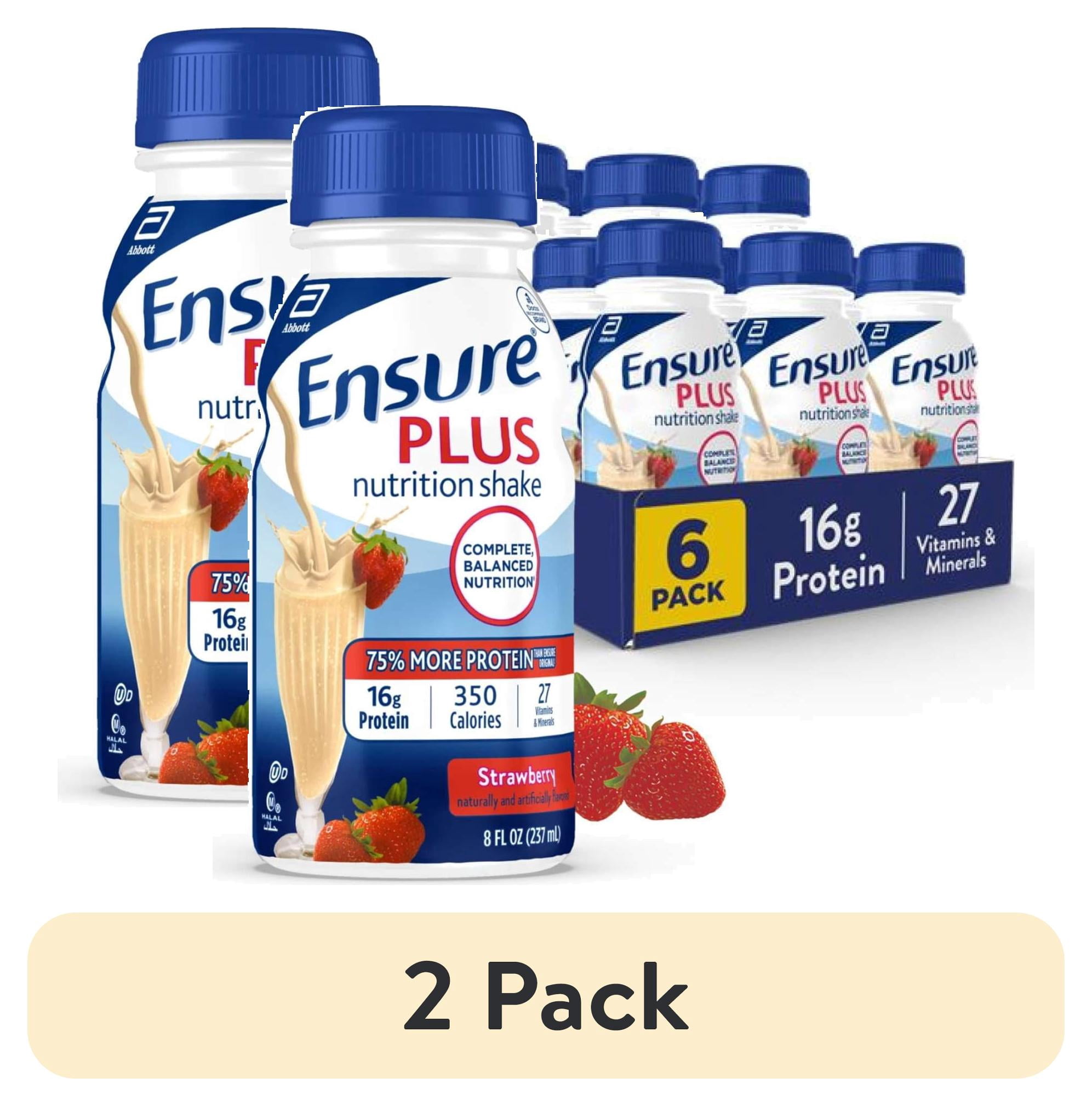 (2 pack) Ensure Plus Meal Replacement Nutrition Shake, Strawberry, 16g Protein, 8 fl oz - 6 Pack