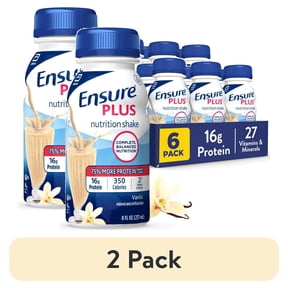 (2 pack) Ensure Plus Meal Replacement Nutrition Shake, Vanilla, 16g Protein, 8 fl oz - 6 Pack