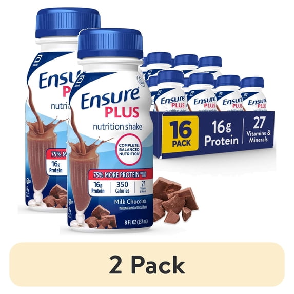 (2 pack) Ensure Plus Meal Replacement Nutrition Shake, Milk Chocolate, 16g Protein, 8 fl oz - 16 Pack