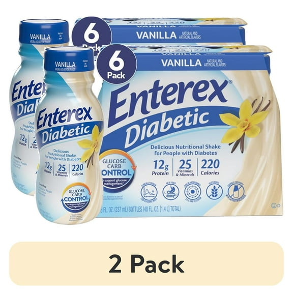 (2 pack) Enterex Diabetic Nutritional Meal Replacement Shake,for People with Diabetes, Vanilla,8 fl oz,6 Pack
