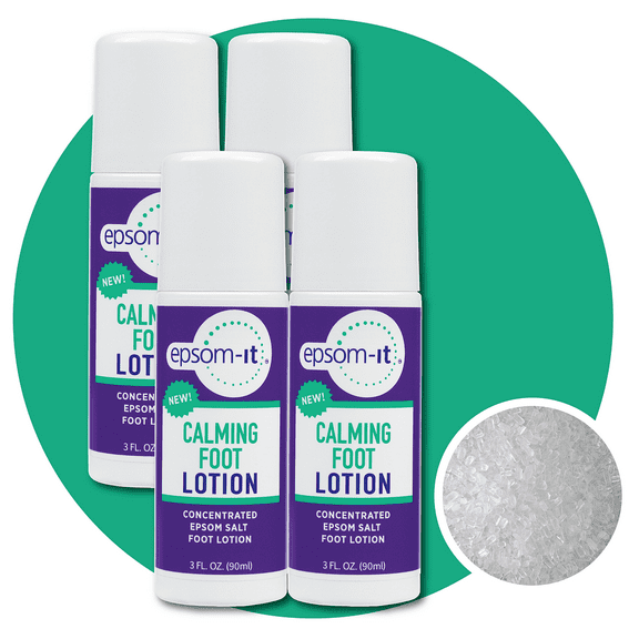 (2 pack) Epsom-It Calming Foot Lotion - Roll On Magnesium Sulfate Lotion for Tired Feet & Ankles, Topical Epsom Salt with Urea, Soften Tough Skin and Cracked Heels, Leg Cramps and Achy Feet, 3.0 oz