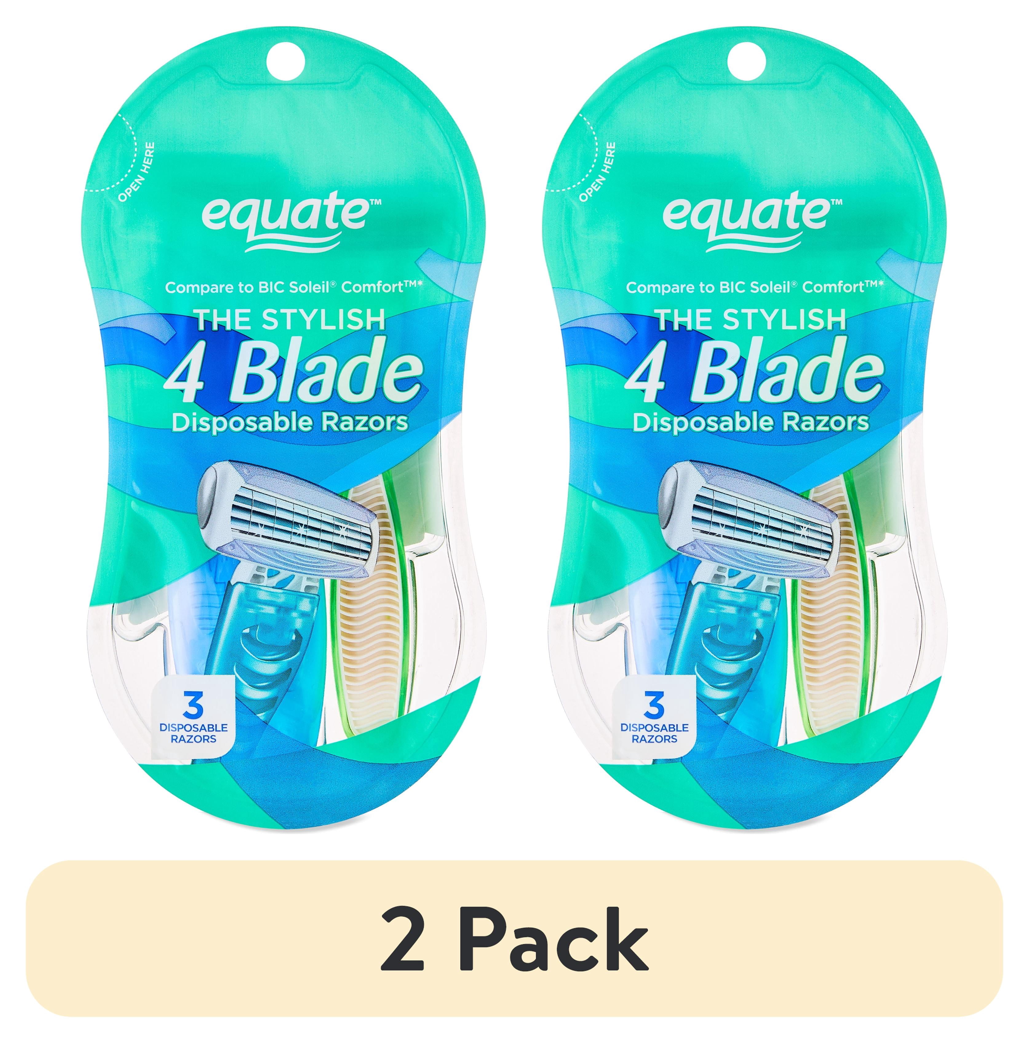 (2 pack) Equate Women's 4-Blade Disposable Razors, Color May Vary, 3 Count