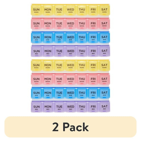 (2 pack) Equate 4-A-Day Pill Planner, 1 Week, 8.5"