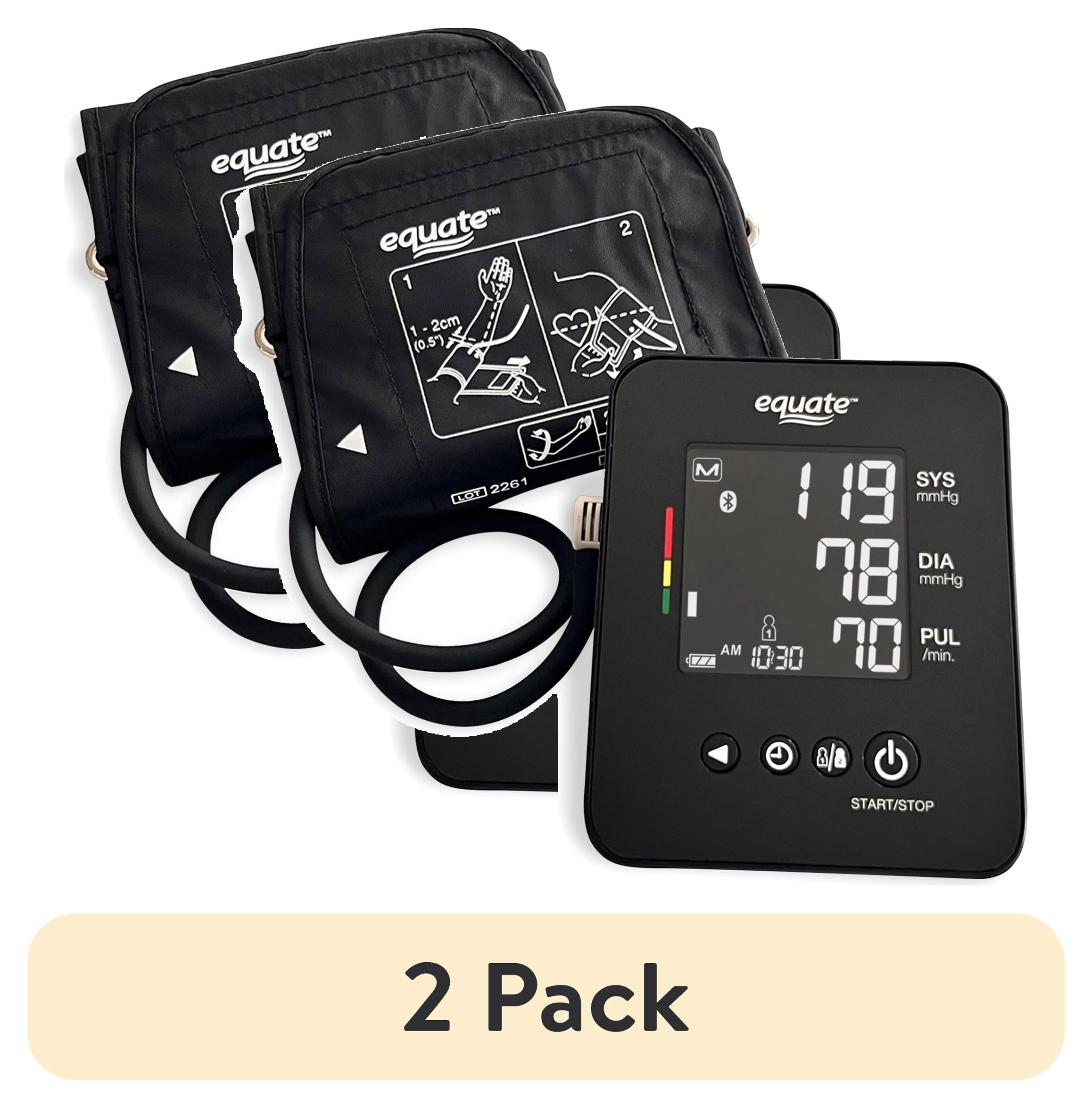 (2 pack) Equate 6000 Series Upper Arm Blood Pressure Monitor and Wide Range Arm Cuff with Bluetooth Wireless Technology and Irregular Heartbeat Detection