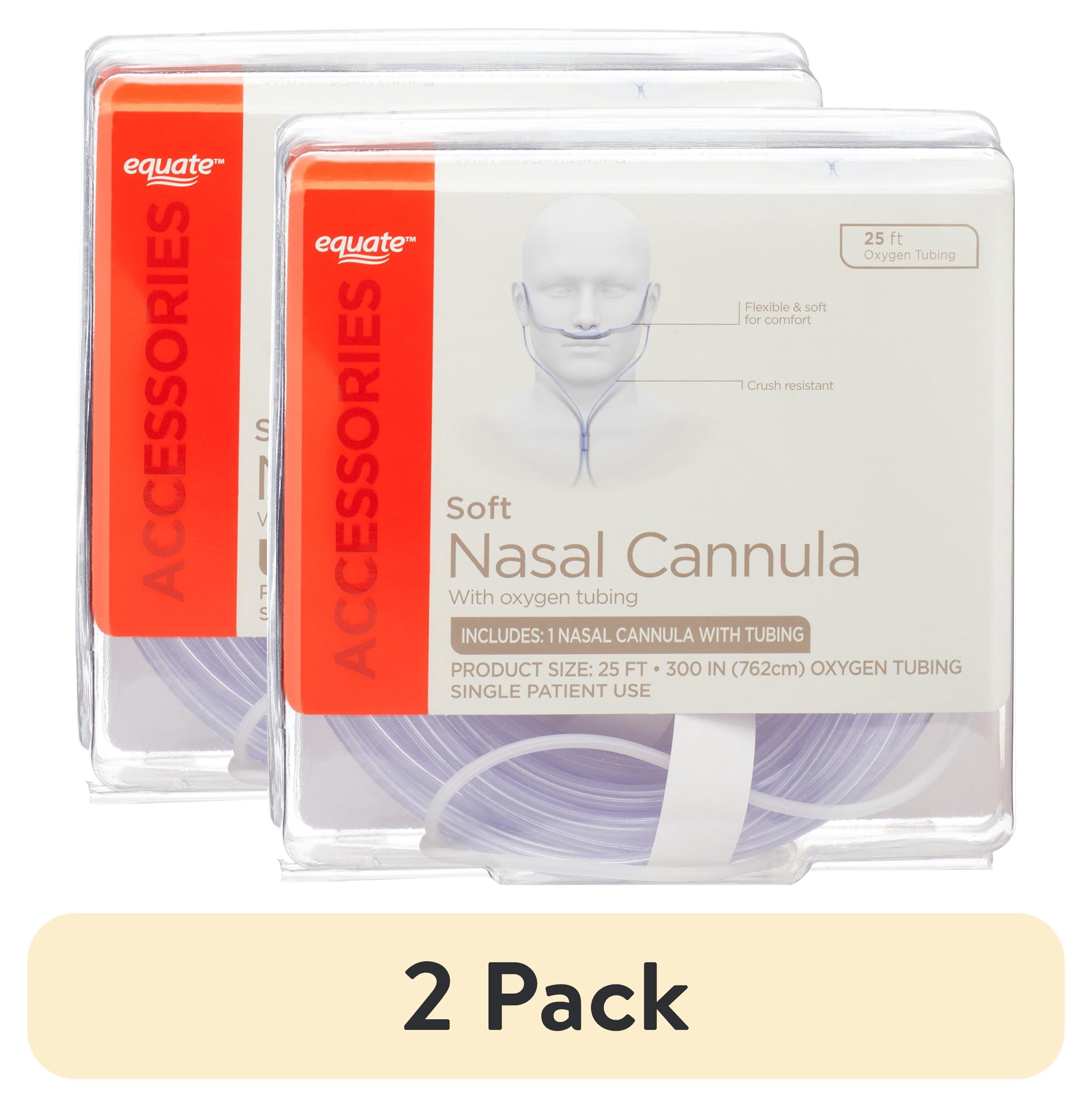 (2 pack) Equate Accessories Soft Nasal Cannula with Oxygen Tubing, 25'