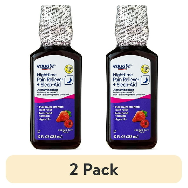 (2 pack) Equate Alcohol-Free Nighttime Pain Reliever+Sleep-Aid Liquid ...