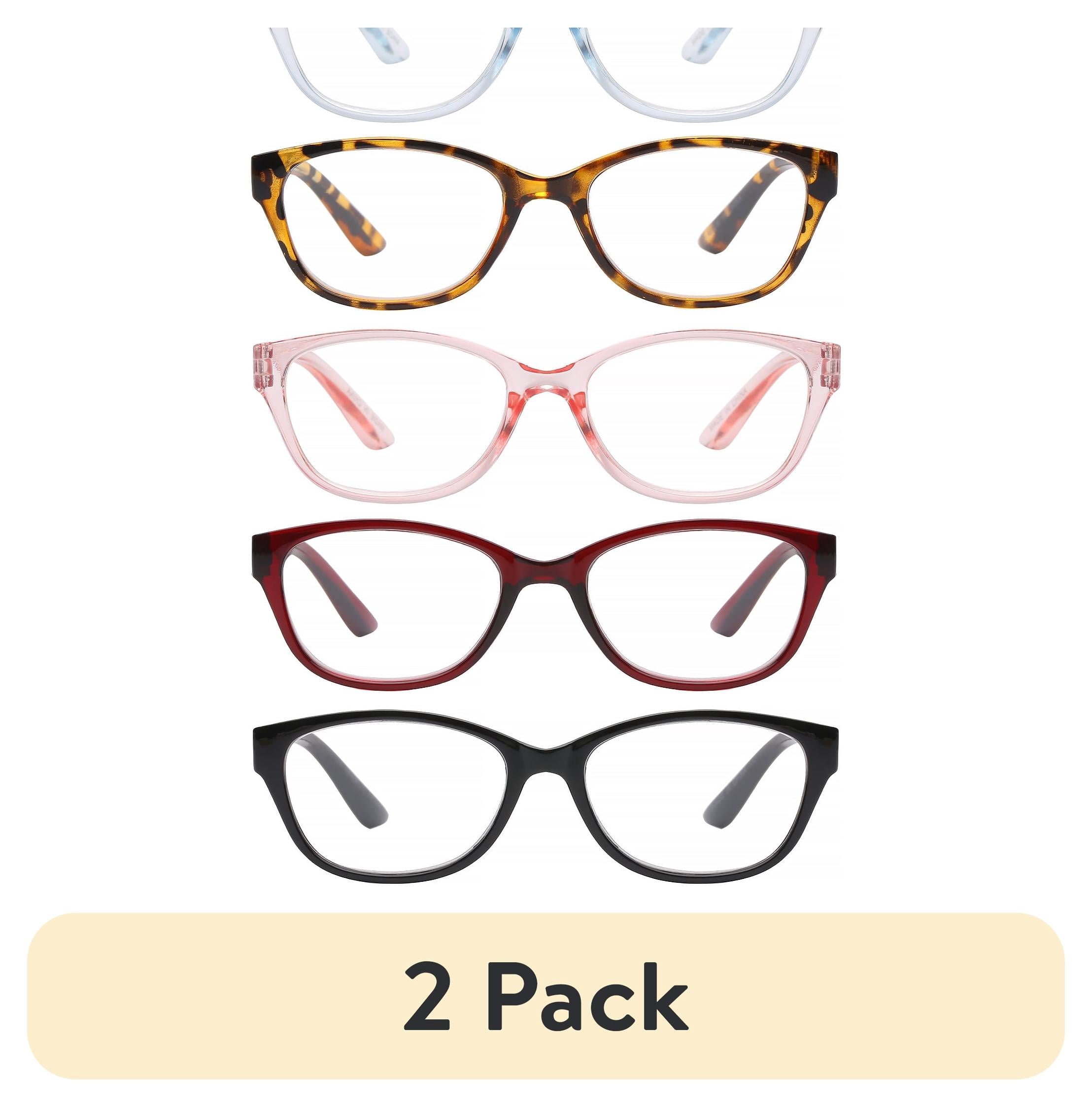 (2 pack) Equate Amanda 5-Pack Womens Plastic Reading Glasses with Case, Tortoise/Blue Crystal/Red Crystal/Black/Pink Crystal, +1.50