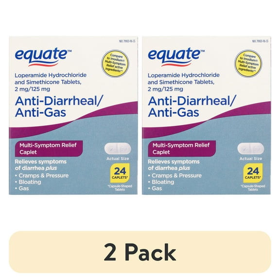 (2 pack) Equate Anti-Diarrheal and Anti-Gas Multi-Symptom Relief Caplets, 24 Count