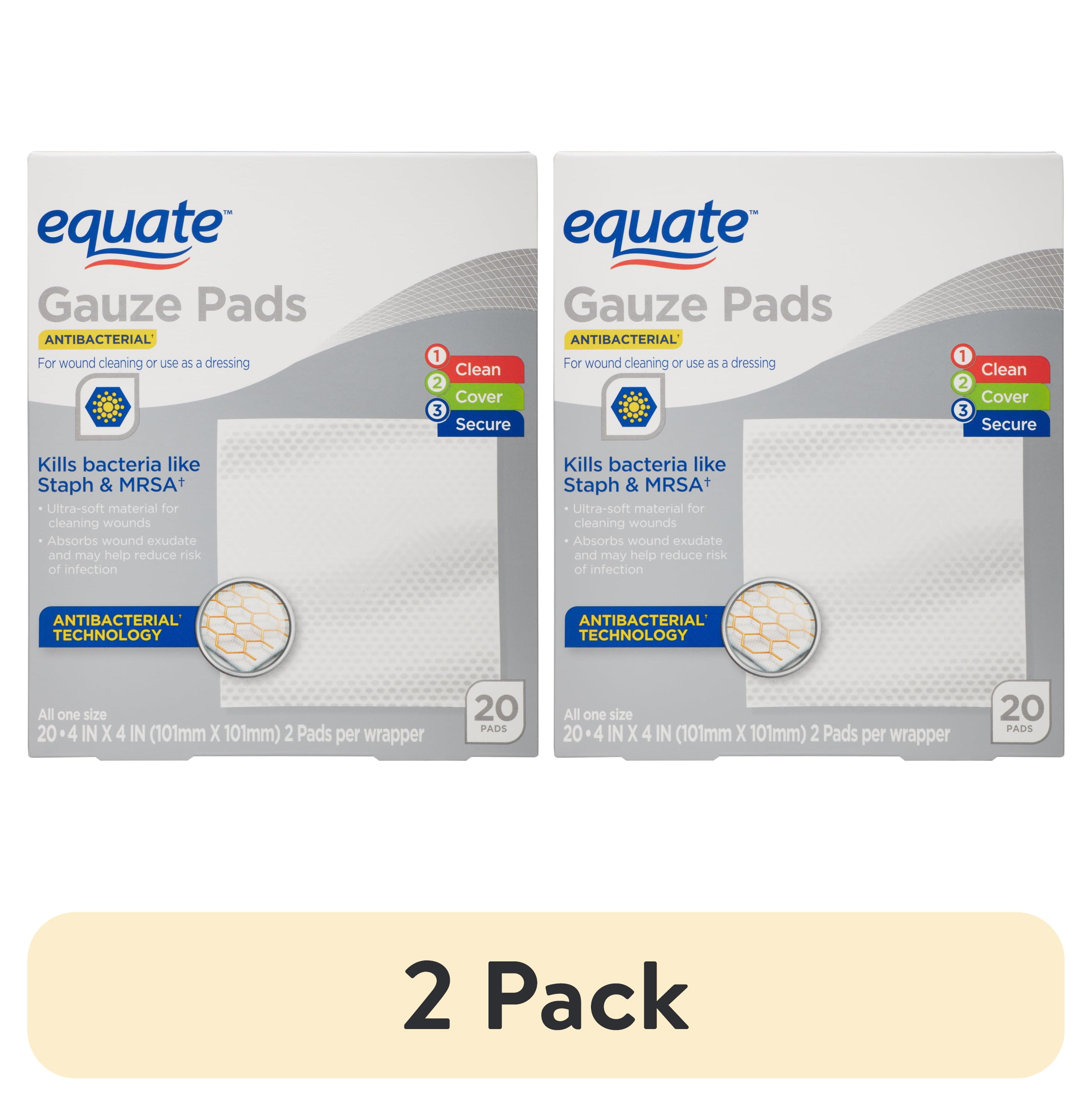 (2 pack) Equate Antibacterial Gauze Pads, 4 in x 4 in, 20 Count