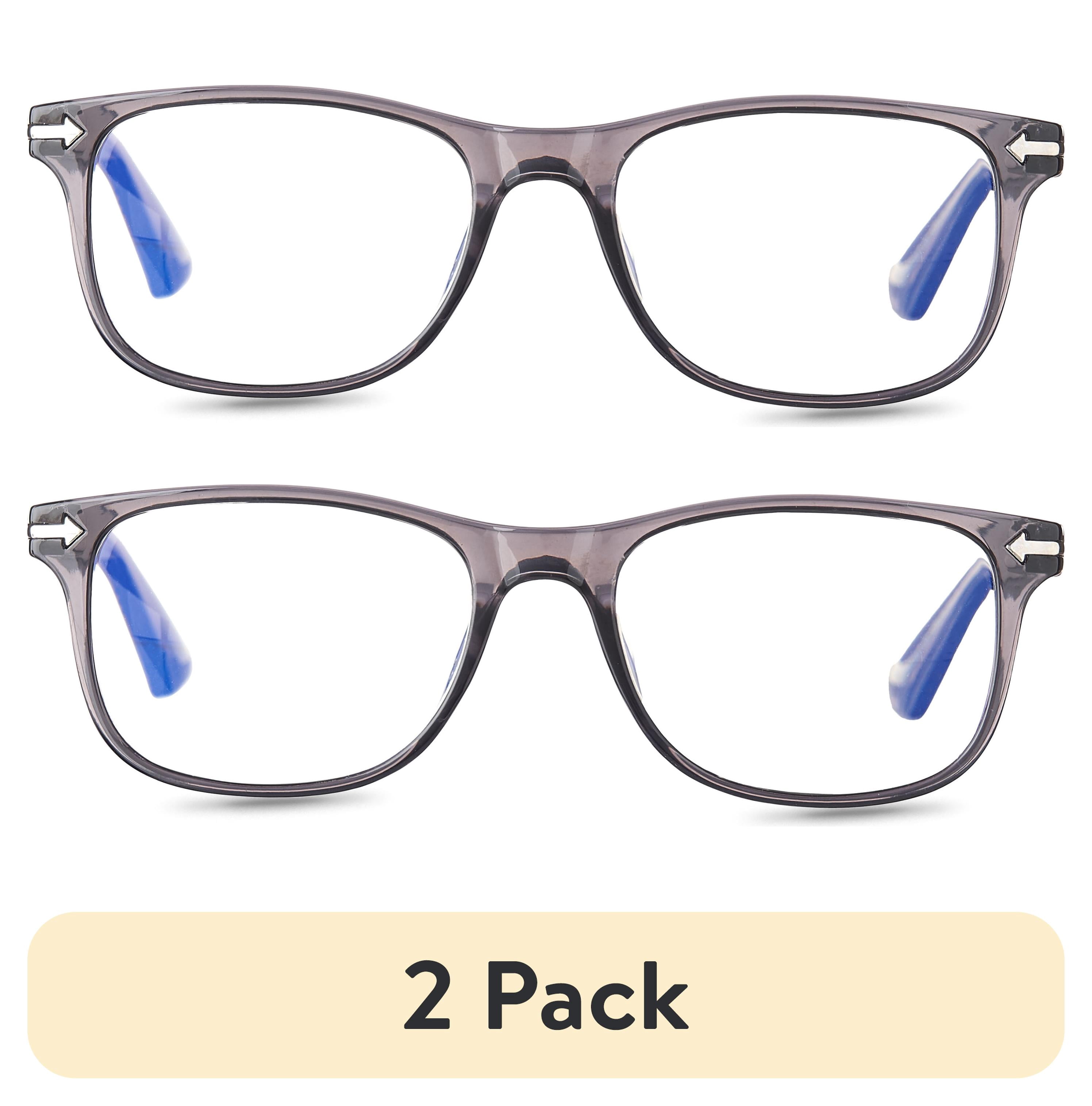 (2 pack) Equate Arden Bluelight Unisex Rectangular Reading Glasses with Case, Crystal Grey, +1.75