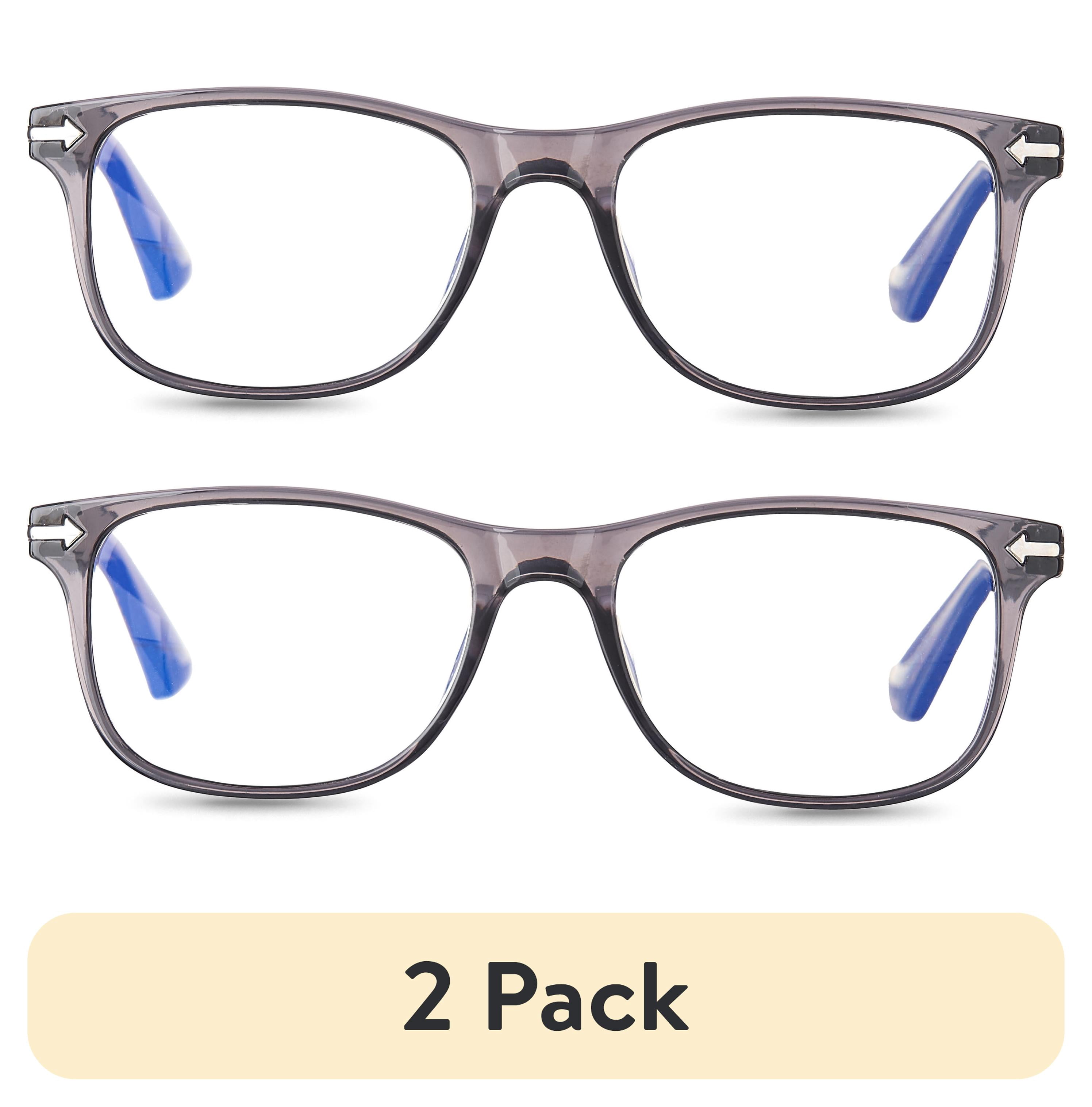 (2 pack) Equate Arden Bluelight Unisex Rectangular Reading Glasses with Case, Crystal Grey, +2.00