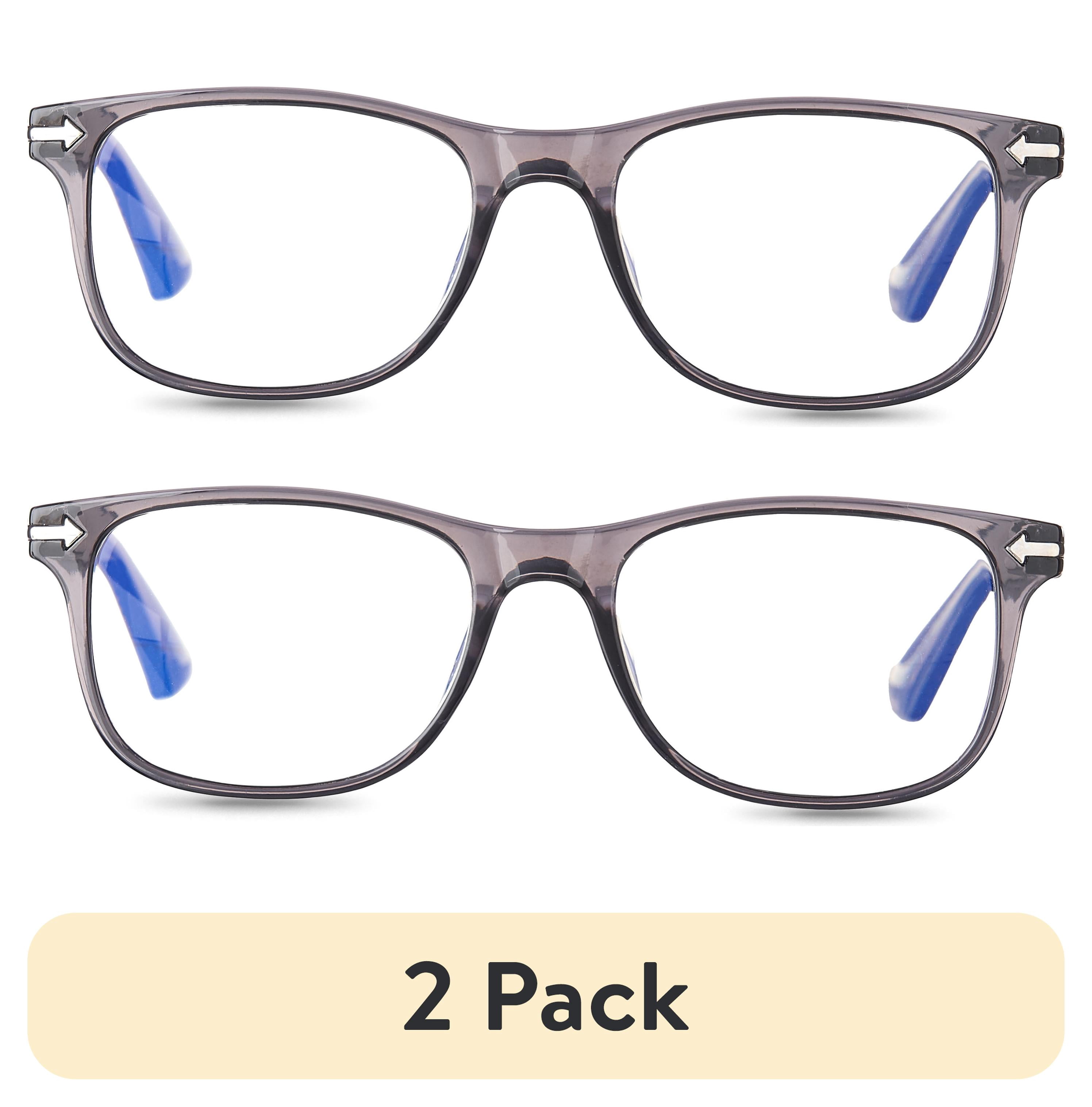 (2 pack) Equate Arden Bluelight Unisex Rectangular Reading Glasses with Case, Crystal Grey, +2.50