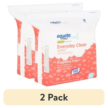 (2 pack) Equate Baby Everyday Clean Wipes, Fragrance Free, 240 Wipes, Compare to Huggies Wipes®