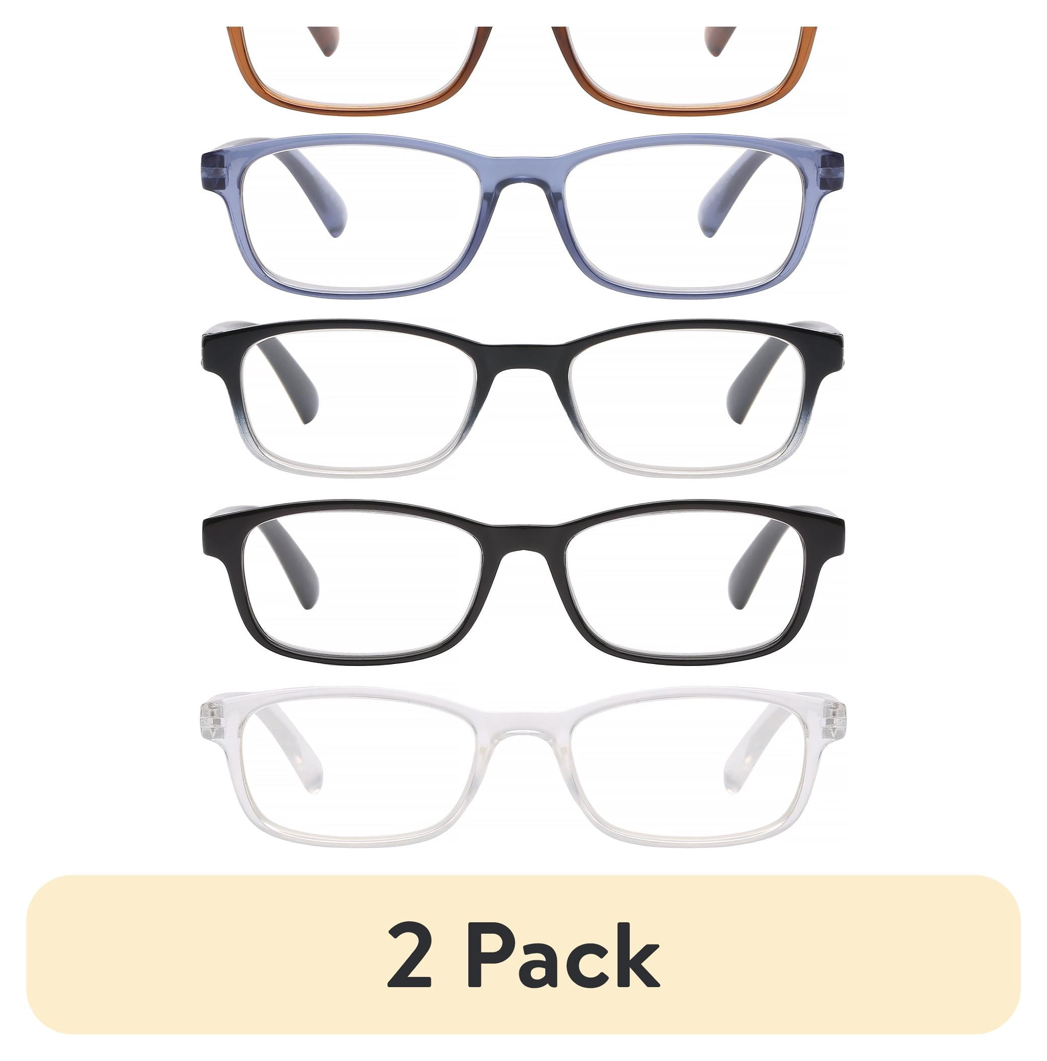 (2 pack) Equate Bailey 5-Pack Unisex Spring Hinge Plastic Reading Glasses with Case, Crystal/Black Gradient/Brown Crystal/Matte Black/Blue Crystal, +2.50
