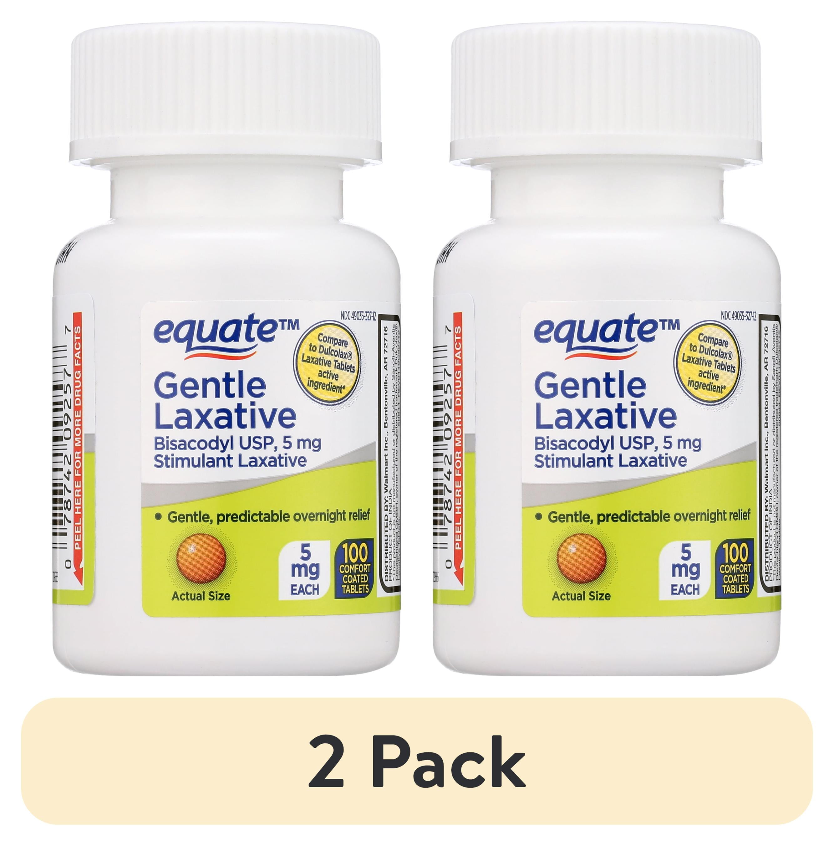 (2 pack) Equate Bisacodyl USP Constipation Relief Gentle Laxative Tablets, 5 mg, 100 Count