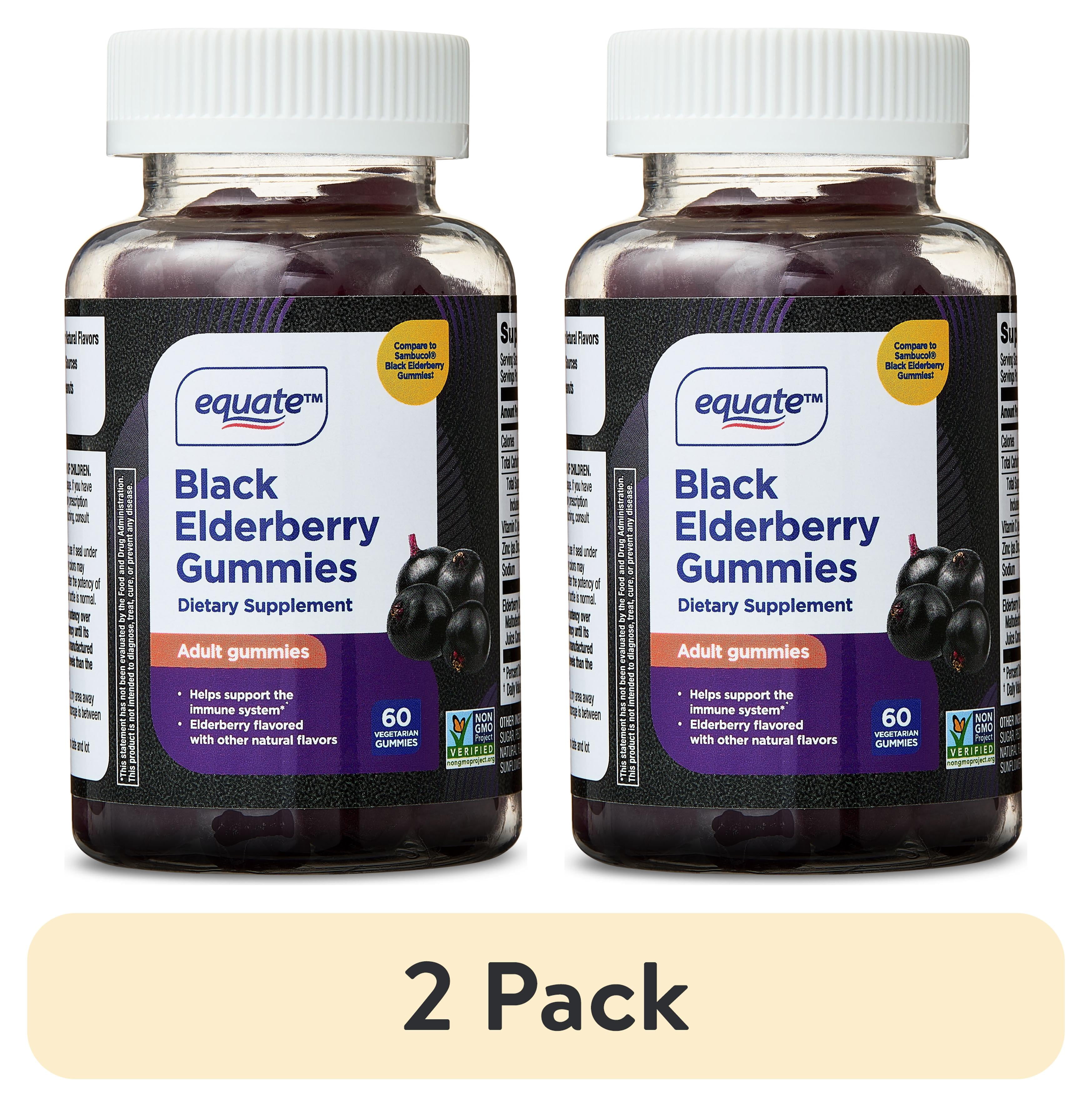 (2 pack) Equate Black Elderberry Dietary Supplement Gummies, 50 mg, 60 Count, Compare to Sambucol® Black Elderberry Gummies