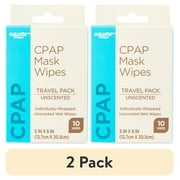 (2 pack) Equate CPAP Mask Wipes, Individually Wrapped and Unscented, 100% Cotton, 10 Count, 1 pack