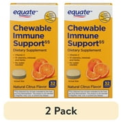 2 pack Equate Vitamin C Immune Support Dietary Supplement Chewable Tablets, Citrus Flavor, 32 Count, Compare to Airborne  Original Chewble Tablets Supplements