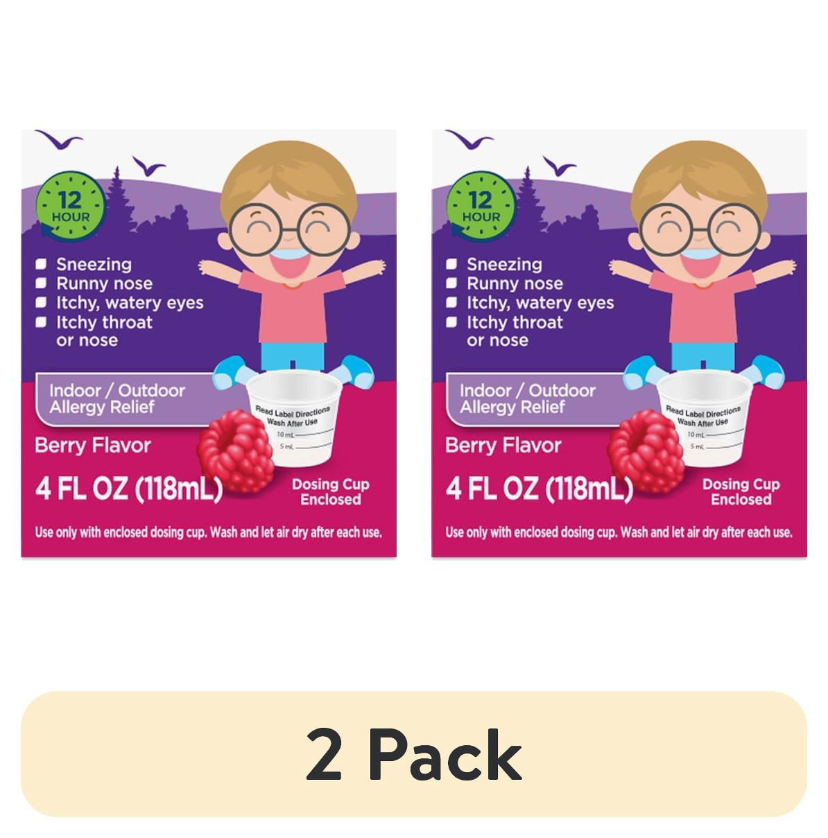 (2 pack) Equate Children’s 12-Hour Non Drowsy Fexofenadine Allergy Relief Oral Solution, 30 mg, Berry Flavor, 4 fl oz, Compare to Children's Allegra® Allergy Active Ingredient