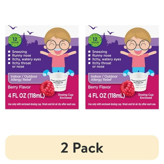 (2 pack) Equate Childrens 12-Hour Non Drowsy Fexofenadine Allergy Relief Oral Solution, 30 mg, Berry Flavor, 4 fl oz, Compare to Children's Allegra Allergy Active Ingredient