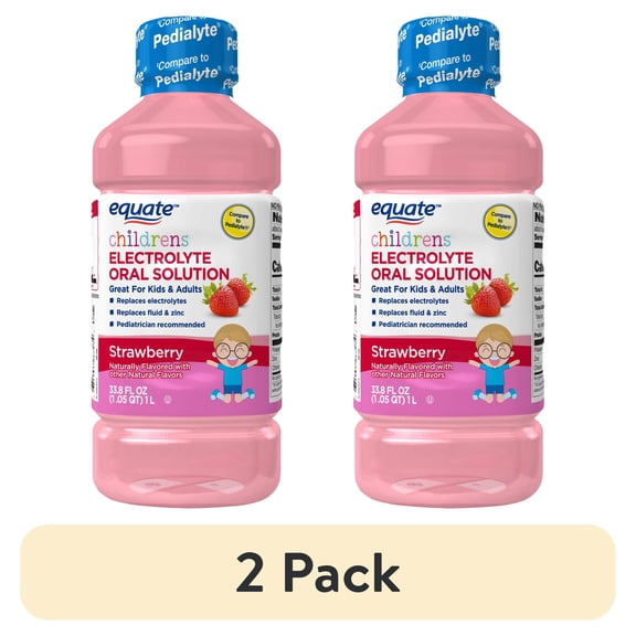 (2 pack) Equate Children's Electrolyte Oral Solution, Strawberry Flavor, 33.8 fl oz