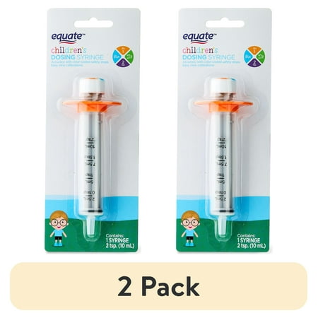 (2 pack) Equate Children's Medical Dosing Oral Syringe, Plastic, 2 Tsp/10 mL Capacity