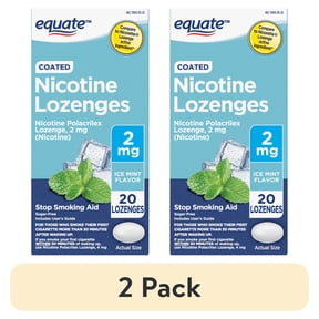 (2 pack) Equate Coated Nicotine Polacrilex Lozenges, Stop Smoking Aid, 2 mg, Ice Mint, 20 Count