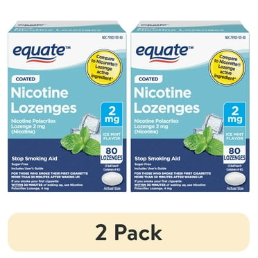 (2 pack) Equate Coated Ice Mint Nicotine Polacrilex Lozenges, 2 mg, Stop Smoking Aid, 80 Count, Compare to Nicorette® Lozenge Active Ingredient