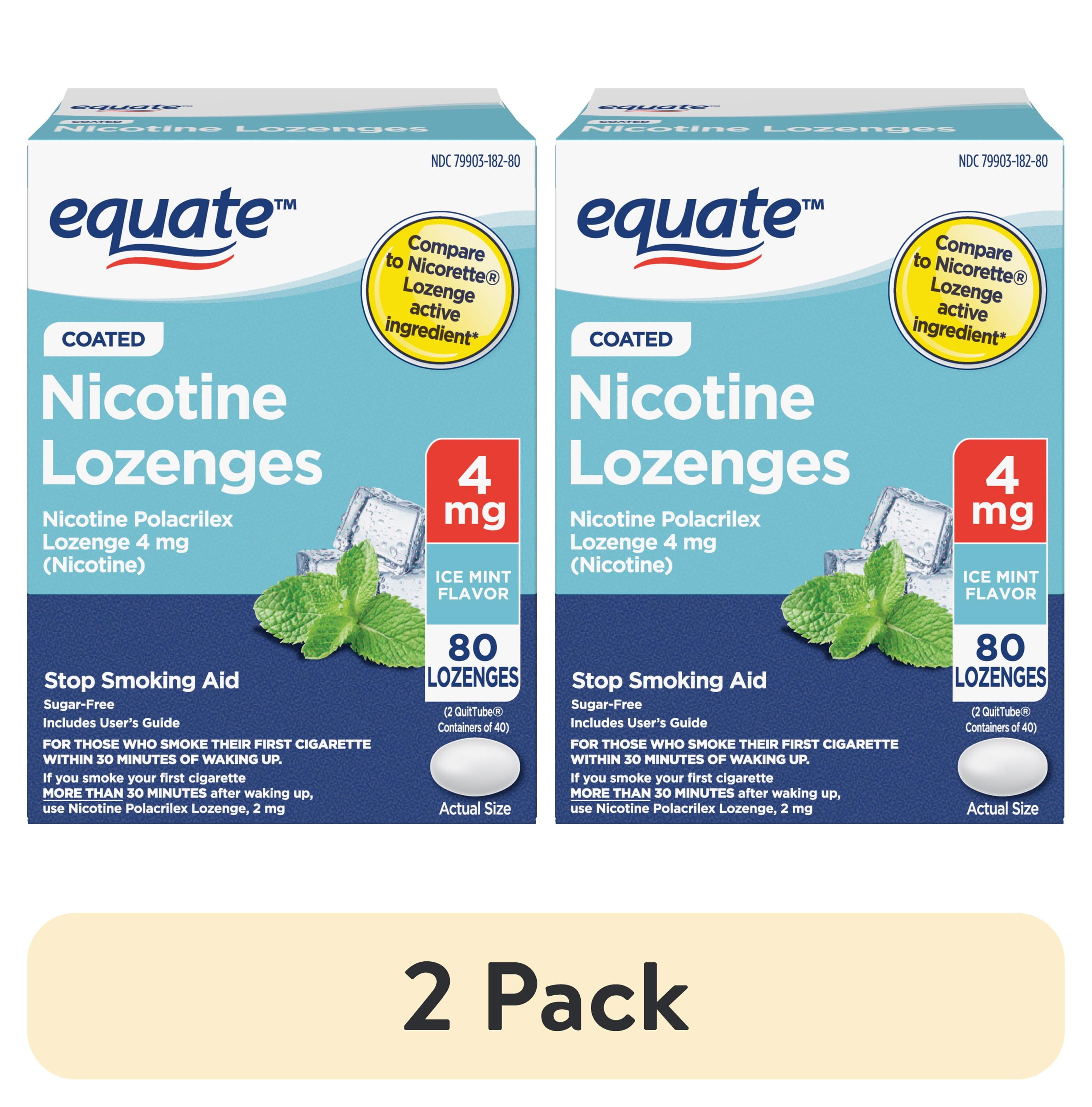 2 pack) Equate Nicotine Lozenge 2 mg, Stop Smoking Aid, Ice Mint Flavor,  Coated, 80 Count